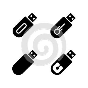 USB Flash Drive Solid Icons Set for Digital Device