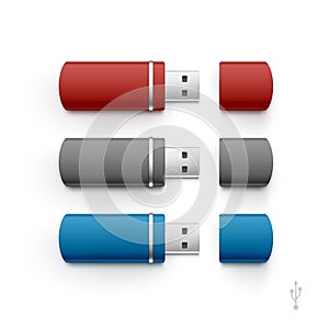 USB Flash Drive Stick Memory Vector Set Isolated