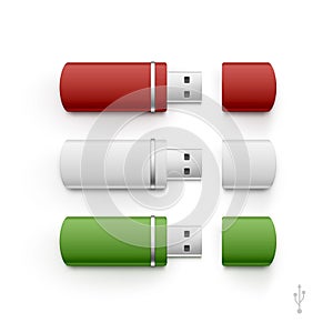USB Flash Drive Stick Memory Vector Set Isolated