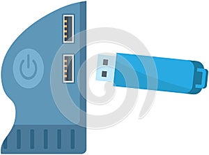 Usb flash drive storage device plugged into socket. Equipment for data and information storage