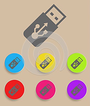 USB Flash drive vector icon with color variations