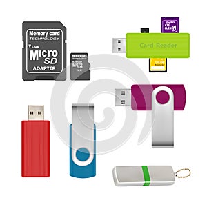 USB flash drive in vector on white background.