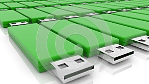 Usb flash drives in green color close up