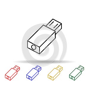 USB flash storage multi color style icon. Simple thin line, outline vector of computer parts icons for ui and ux, website or