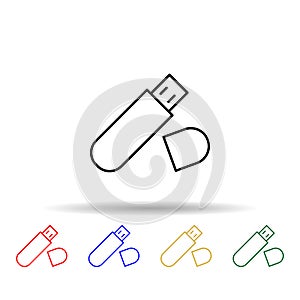 USB flash storage multi color style icon. Simple thin line, outline vector of computer parts icons for ui and ux, website or