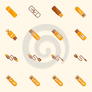 USB flat icons set