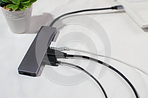 USB hub with cables, multi plug connection, lifestyle