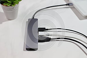 USB hub with cables, multi plug connection, lifestyle