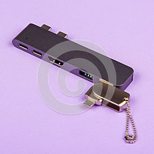 USB hub for Type-C connector on laptop with flash drive