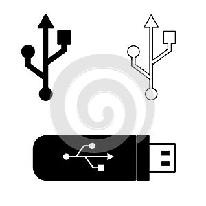 USB icon set, vector of flashdrive, flashdisk symbol