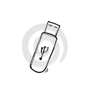 USB icon vector. Flash Drive icon symbol isolated on white background with hand drawn doodle cartoon style