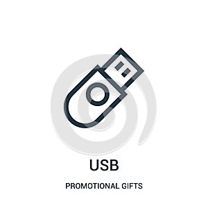 usb icon vector from promotional gifts collection. Thin line usb outline icon vector illustration. Linear symbol for use on web