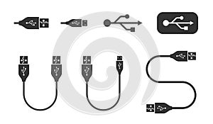 USB icons and different cable and adapter vector symbols