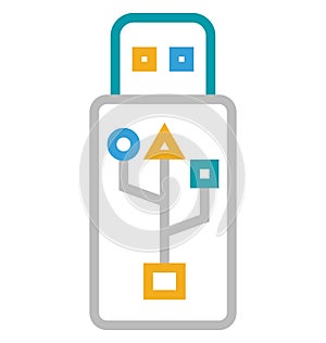 Usb Isolated Line With Color Vector Icon Editable