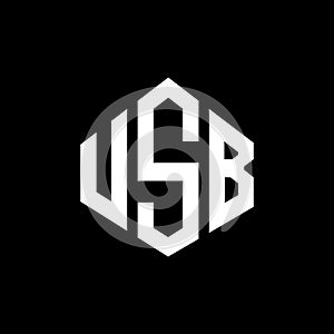 USB letter logo design with polygon shape. USB polygon and cube shape logo design. USB hexagon vector logo template white and