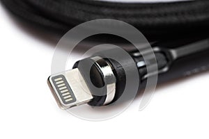 usb lightning white data cable on white background