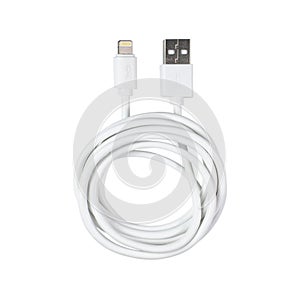 Usb lightning white data cable on black isolate