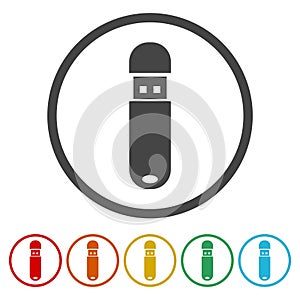 USB Memory icon. Set icons in color circle buttons