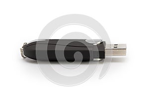 USB memory stick - Black flash drive on white insulated background