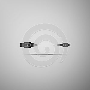 USB Micro cables icon isolated on grey background. Connectors and sockets for PC and mobile devices. Computer