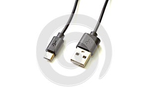 USB Micro cables isolated on white background. Connectors and sockets for PC and mobile devices. Computer peripherals connector or