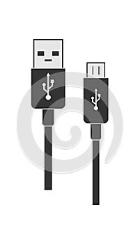 USB and Micro USB connectors for cable, flat design