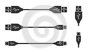 USB and micro plugs and adapter cable icons
