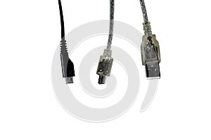 USB, mini-USB and micro-USB connectors isolated on white
