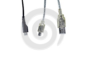 USB, mini-USB and micro-USB connectors isolated on white