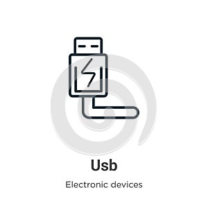 Usb outline vector icon. Thin line black usb icon, flat vector simple element illustration from editable electronic devices