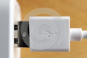 usb plug in socket close up macro