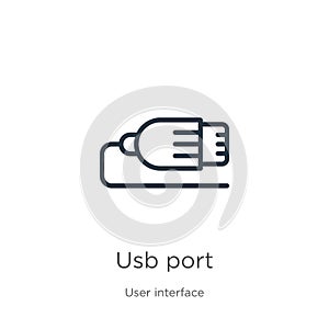 Usb port icon. Thin linear usb port outline icon isolated on white background from user interface collection. Line vector sign,