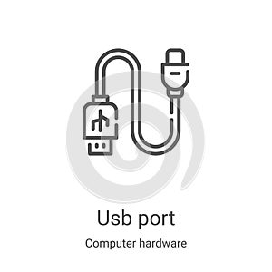 usb port icon vector from computer hardware collection. Thin line usb port outline icon vector illustration. Linear symbol for use