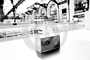 USB ports electronic plug on cement wall