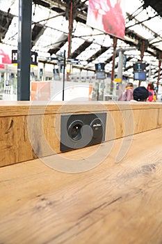 USB ports electronic plug on cement wall