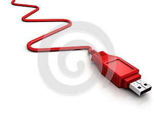 Usb red cable on white background