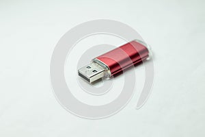 Usb red pendrive in white background