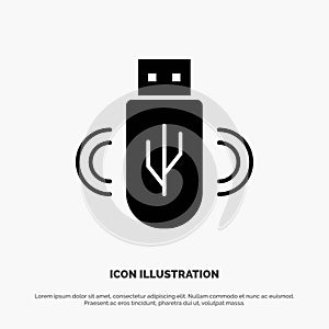 Usb, Share, Data, Storage Solid Black Glyph Icon