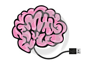 A USB stick connected to a brain.