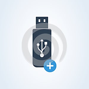 Usb stick icon vector. plus and add flashmemory
