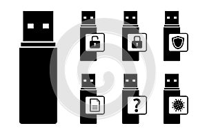 USB stick security icons vector symbols