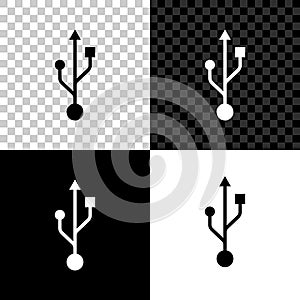 USB symbol icon isolated on black, white and transparent background. Usb flash drive symbol