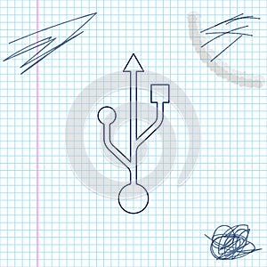 USB symbol line sketch icon isolated on white background. Usb flash drive symbol. Vector Illustration.