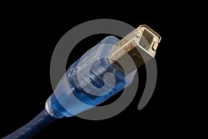 USB type B plug, standard male connector. Common for printers, arduino boards and other devices photo