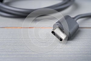 USB Type C connector with a grey cable photo