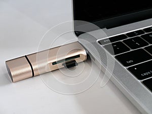USB Type-C Memory Card Reader Attached to Laptop