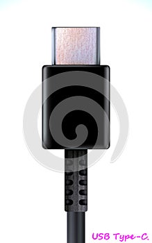 USB type-C realistic Black cable Plug Vector. Universal Headphone Usb Port fast Charger And Connection Phone With Laptop. Isolated