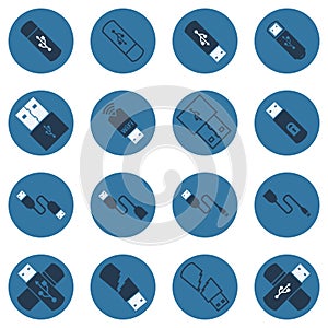 USB vector dark blue flat icons