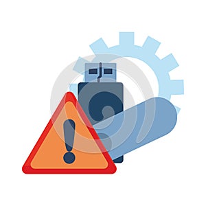 Usb warning gear on white background