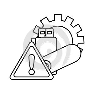 Usb warning gear on white background